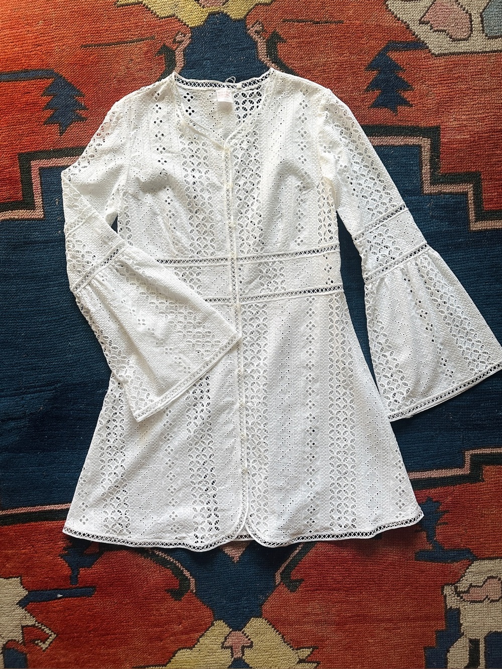 White Eyelet Long Sleeve Swing Dress Coverup